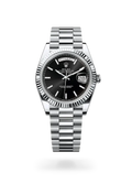 Rolex Day-Date Black Dial with Fluted Bezel Silver Style Automatic Watch / AAA Grade