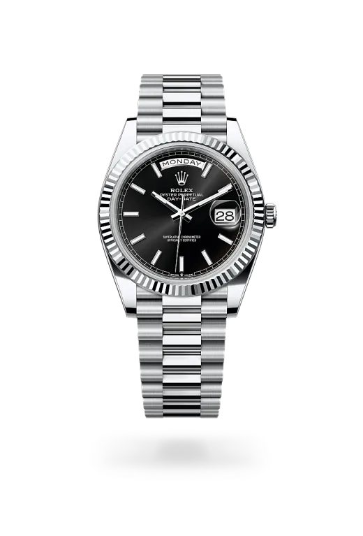 Rolex Day-Date Black Dial with Fluted Bezel Silver Style Automatic Watch / AAA Grade