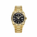 Rolex Day-Date Black Dial with Fluted Bezel Yellow Gold Style Automatic Watch / AAA Grade