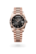Rolex Day-Date Black Dial Roman Numeral with Fluted Bezel Everose Gold Style Automatic Watch / AAA Grade