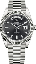 Rolex Day-Date Black Diamond Dial with Fluted Bezel White Gold Style Automatic Watch / AAA Grade