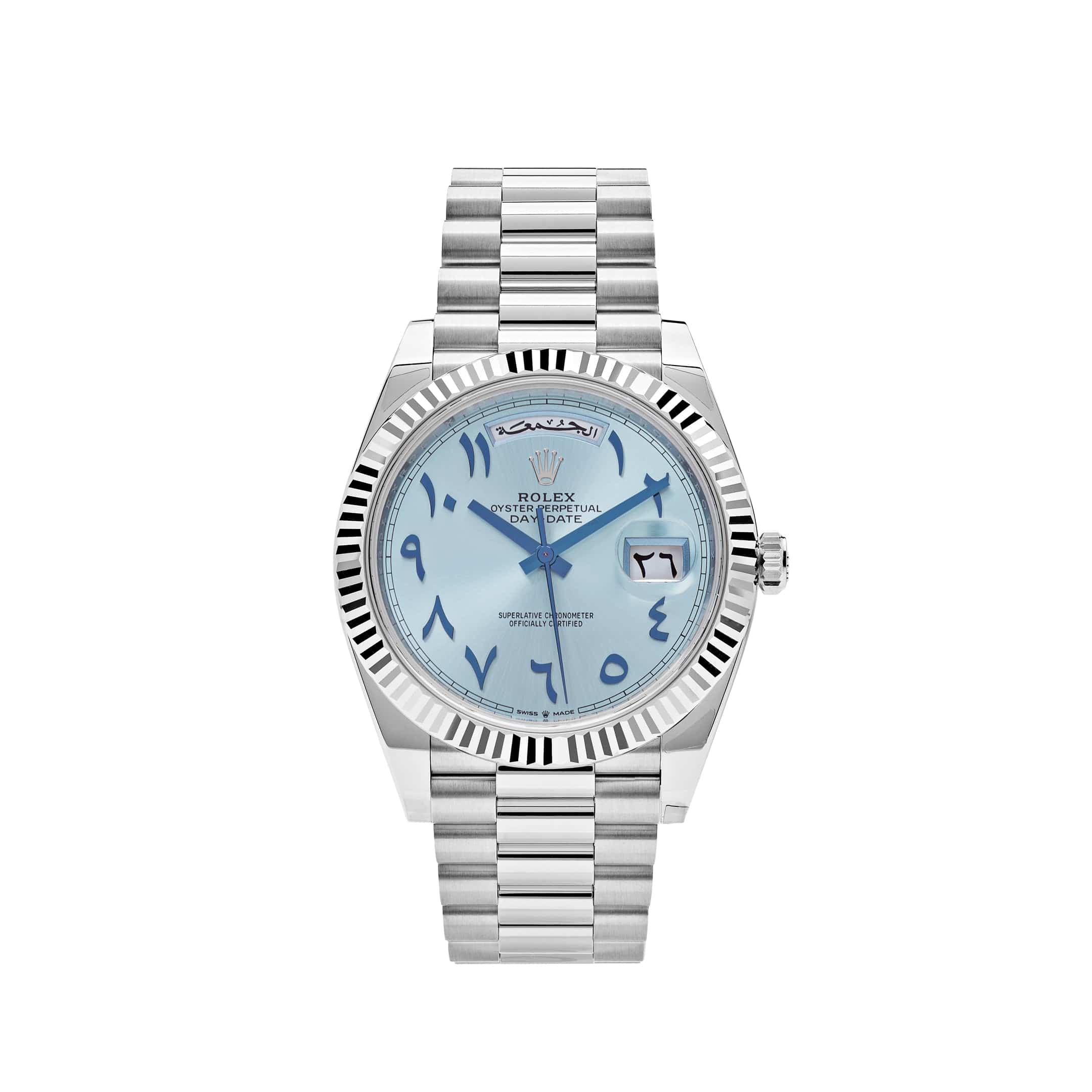 Rolex Day-Date Blue Dial Arabic Numeral with Fluted Bezel White Gold Style Automatic Watch / AAA Grade