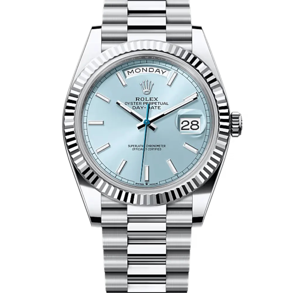Rolex Day-Date Blue Dial with Fluted Bezel Platinum Style Automatic Watch / AAA Grade