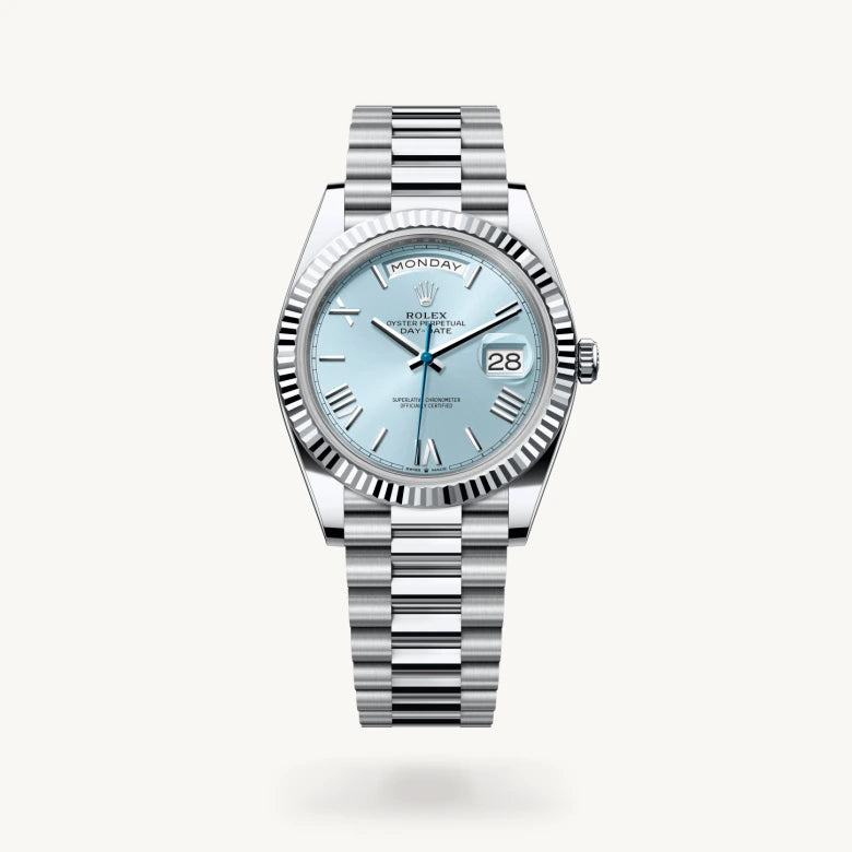 Rolex Day-Date Blue Roman Dial with Fluted Bezel Platinum Style Automatic Watch / AAA Grade