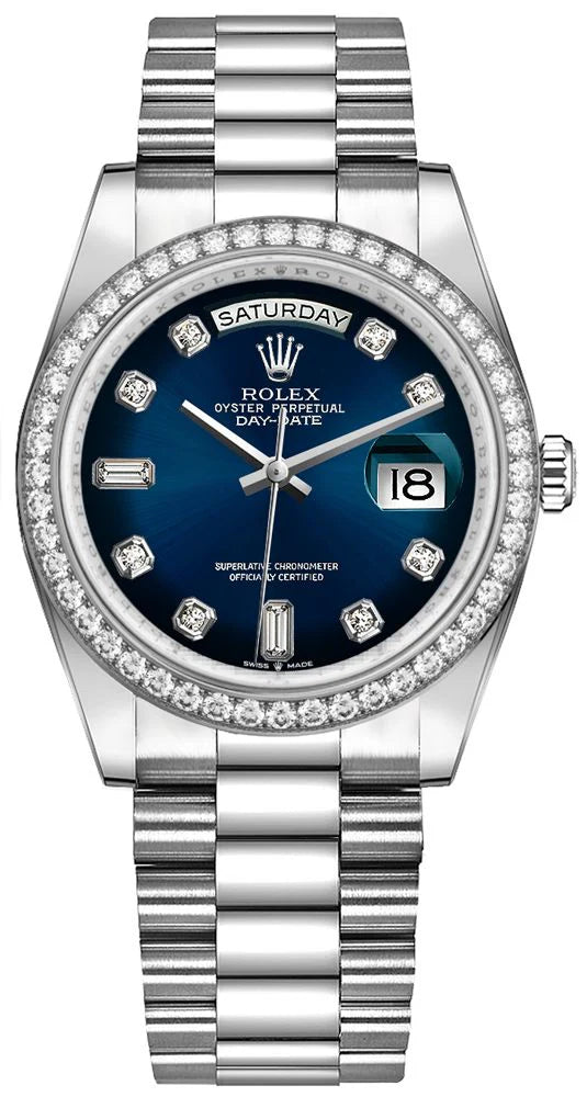 Rolex Day-Date Blue Diamond Dial with Diamond Bezel White Gold Style Automatic Watch / AAA Grade