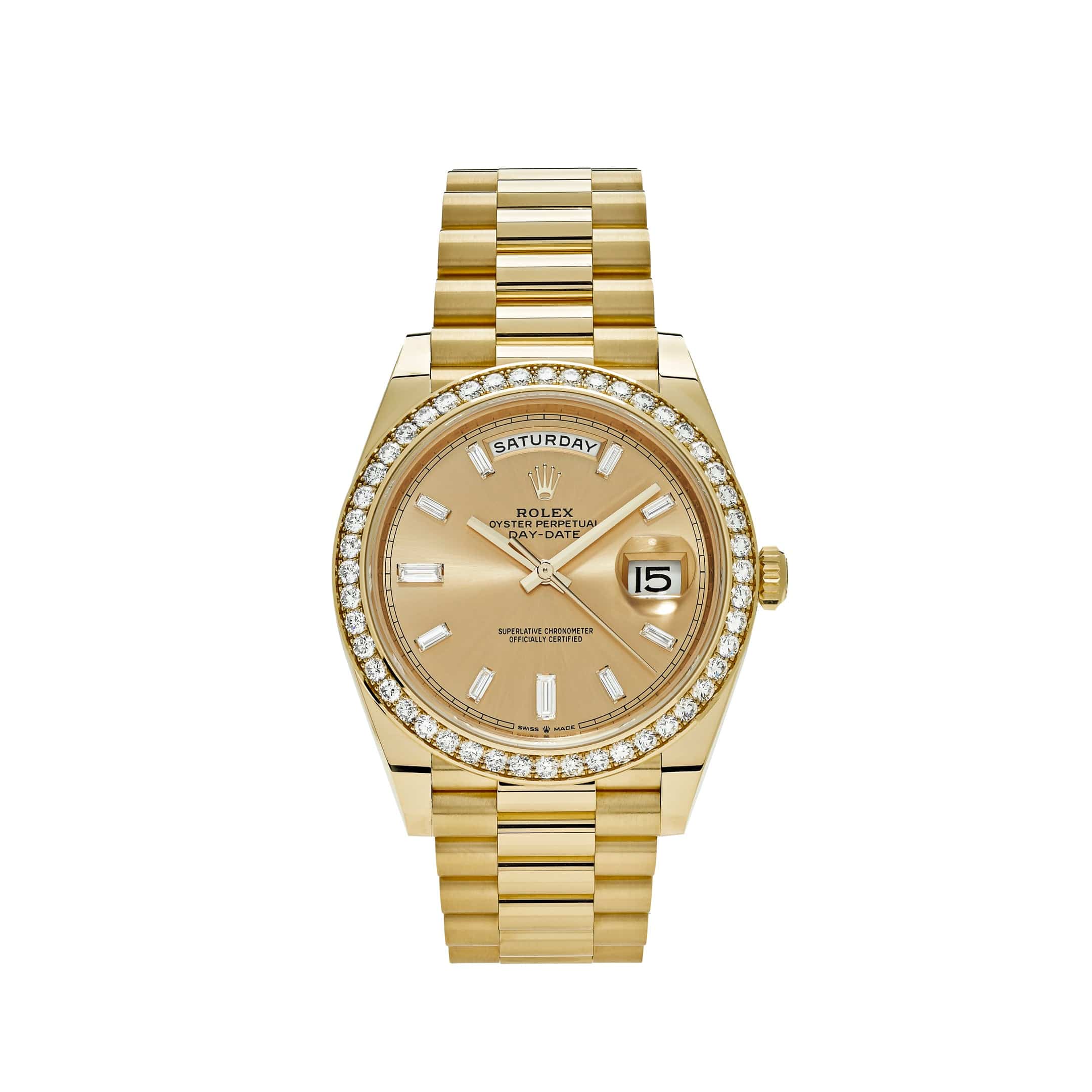 Rolex Day-Date Inspired Champagne Dial Diamond-Style Bezel Yellow Gold-Tone Automatic Watch