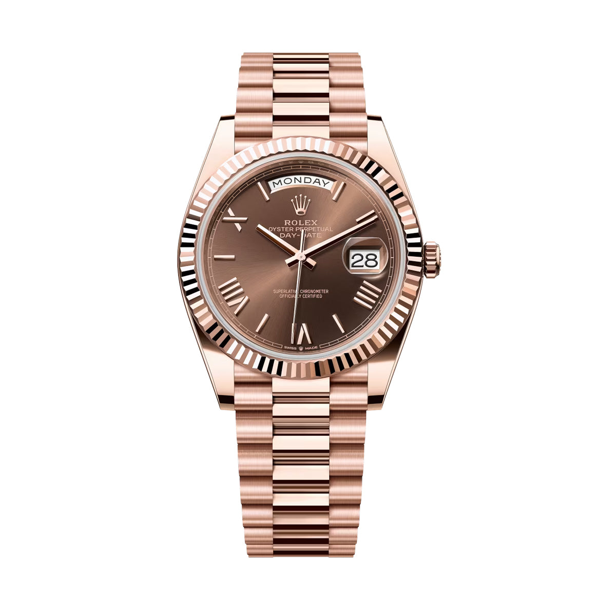 Rolex Day-Date Chocolate Dial Roman Numeral with Fluted Bezel Everose Gold Style Automatic Watch / AAA Grade