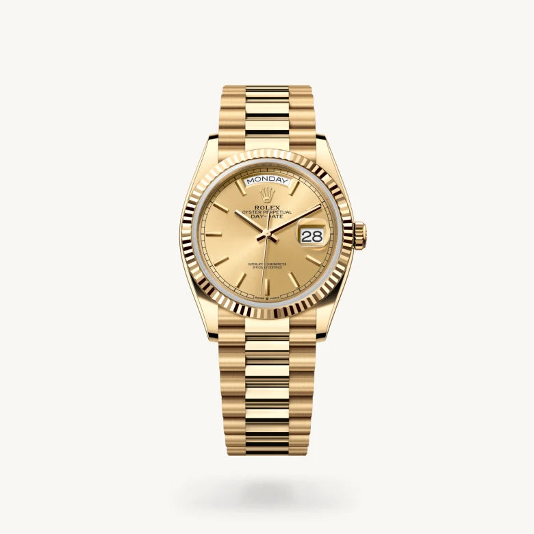 Rolex Day-Date Gold Dial with Fluted Bezel Yellow Gold Style Automatic Watch / AAA Grade