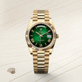 Rolex Day-Date Green Dial Roman Numeral with Fluted Bezel Yellow Gold Style Automatic Watch / AAA Grade
