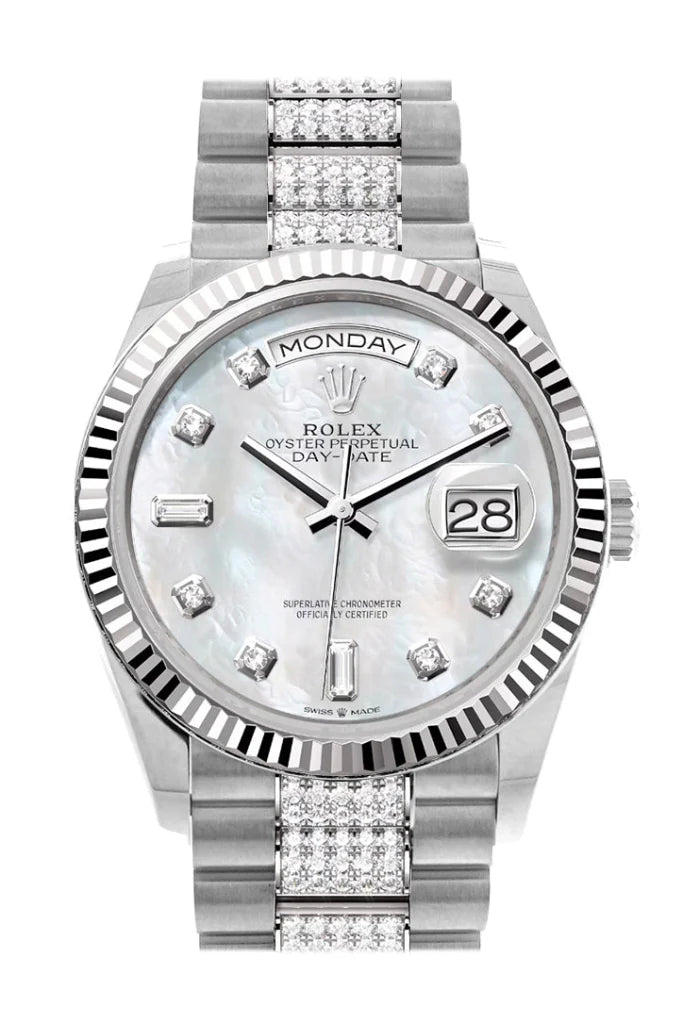 Rolex Day-Date Mother of Pearl Dial with Diamond Bezel White Gold Style Automatic Watch / AAA Grade