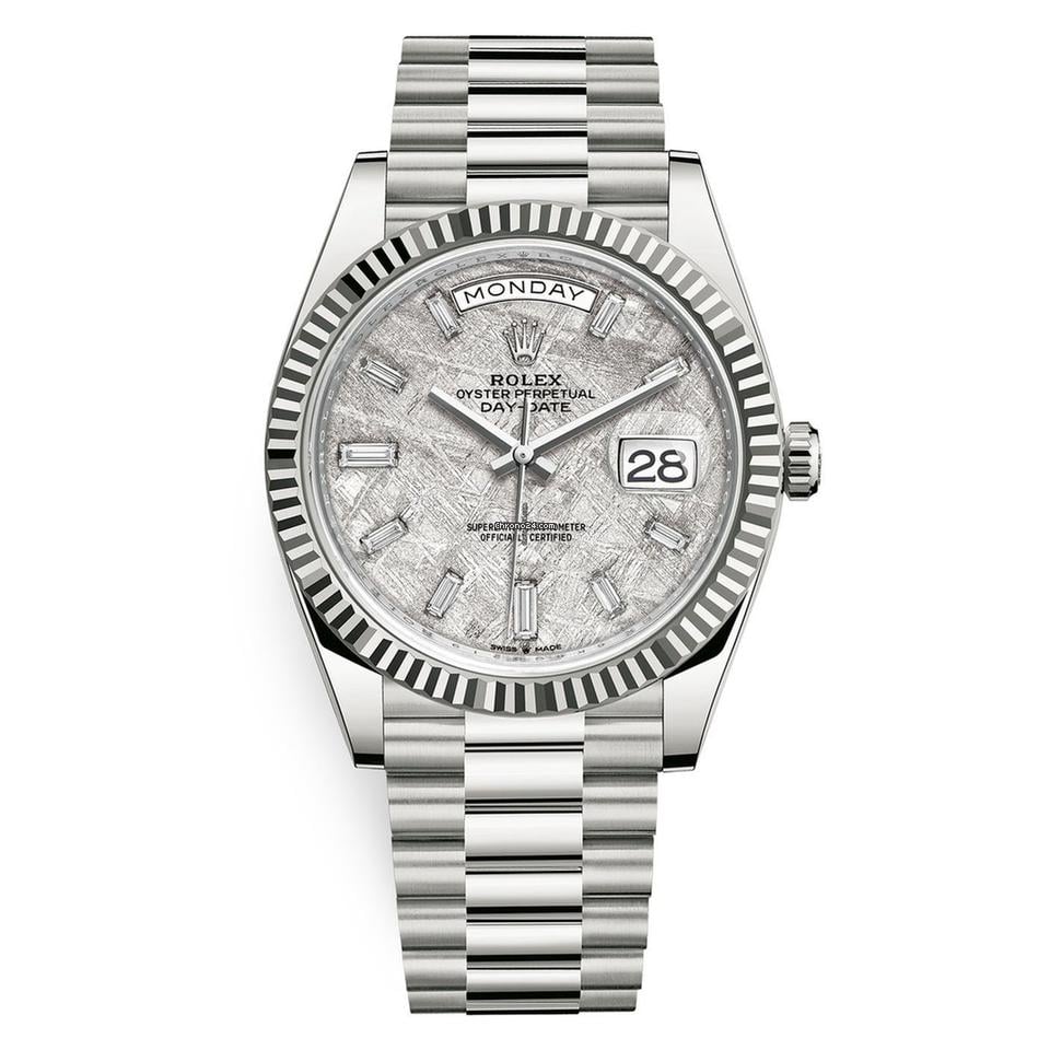 Rolex Day-Date Meteorite Diamond Dial with Fluted Bezel White Gold Style Automatic Watch / AAA Grade