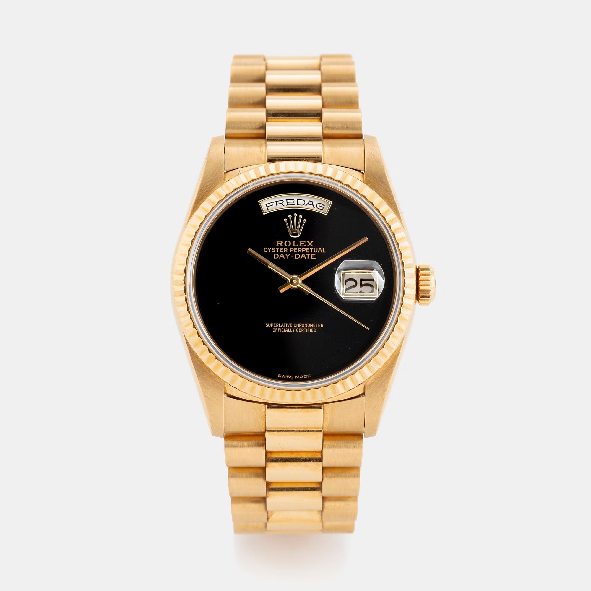 Rolex Day-Date Black Onyx Dial with Fluted Bezel Yellow Gold Style Automatic Watch / AAA Grade