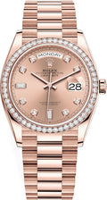 Rolex Day-Date Inspired Rose Dial Diamond-Style Bezel Everose Gold-Tone Automatic Watch