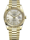 Rolex Day-Date Silver Dial Roman Numeral with Fluted Bezel Yellow Gold Style Automatic Watch / AAA Grade