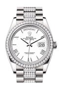 Rolex Day-Date White Dial Roman Numeral with Diamond Bezel White Gold Style Automatic Watch / AAA Grade