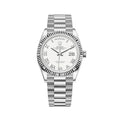 Rolex Day-Date White Dial Roman Numeral with Fluted Bezel White Gold Style Automatic Watch / AAA Grade