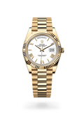 Rolex Day-Date White Dial Roman Numeral with Fluted Bezel Yellow Gold Style Automatic Watch / AAA Grade
