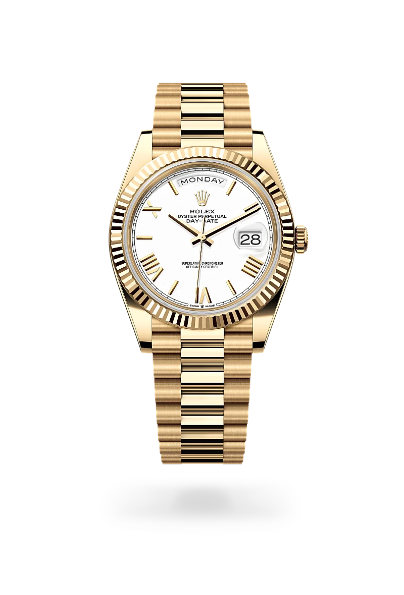 Rolex Day-Date White Dial Roman Numeral with Fluted Bezel Yellow Gold Style Automatic Watch / AAA Grade