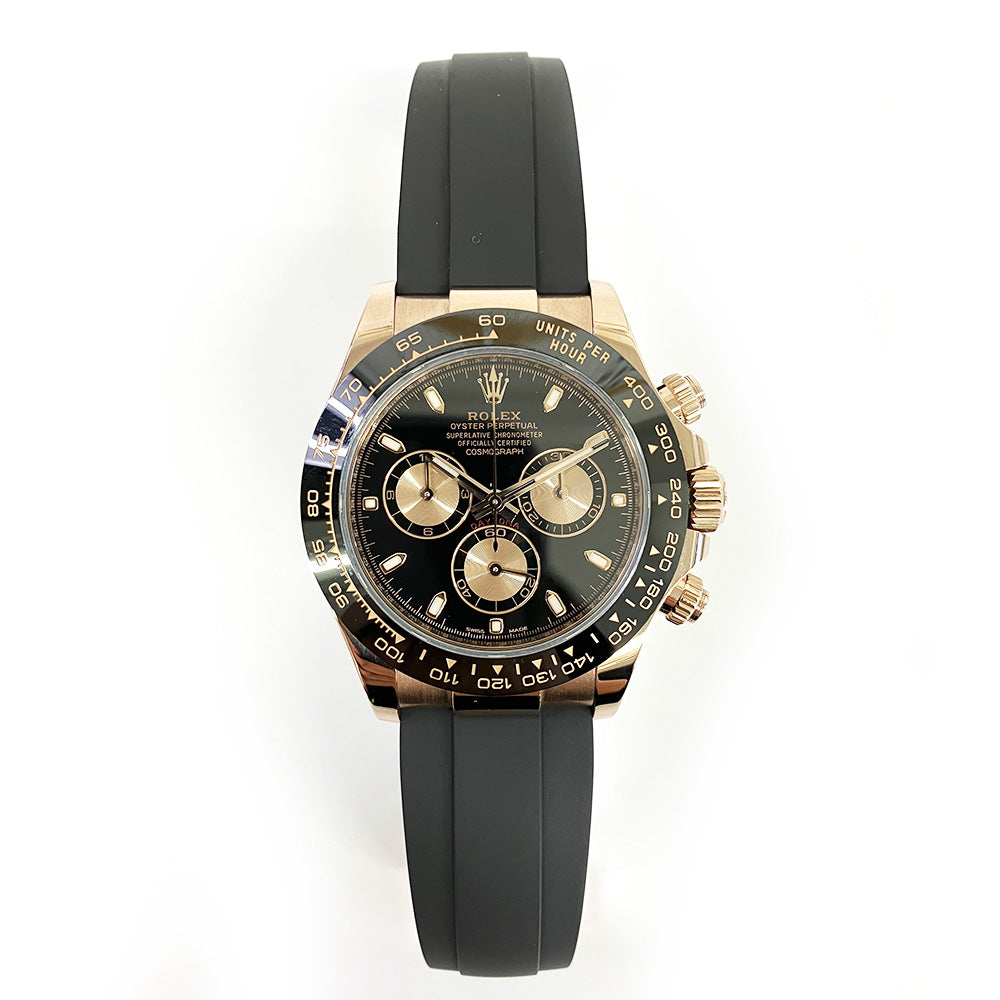 Rolex Daytona Black Dial Rose Gold Oysterflex Style Automatic Watch / AAA Grade